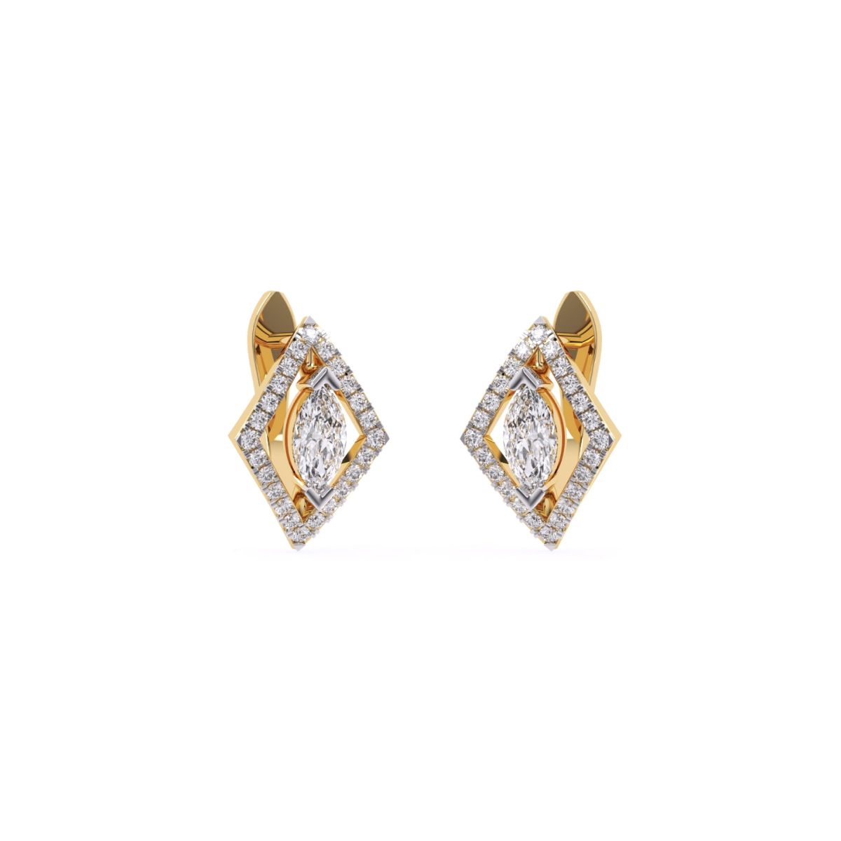 Marquise Halo Stud Bali Diamond Earrings